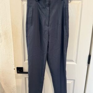 High-Waist Straight Leg Trousers in Dusty Blue
